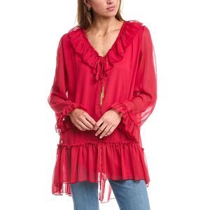 Reveriee Womens Ruffle Blouse, Red